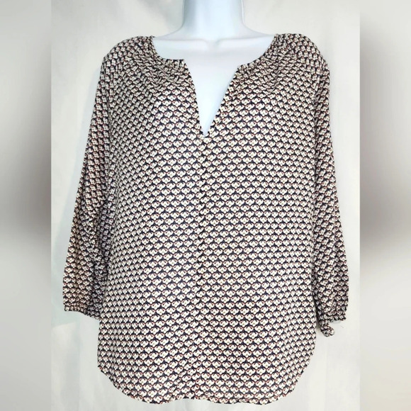 GAP Factory Womens Preppy Popover Top Size S Pink Navy Floral Flowy V-Neck - Picture 1 of 6